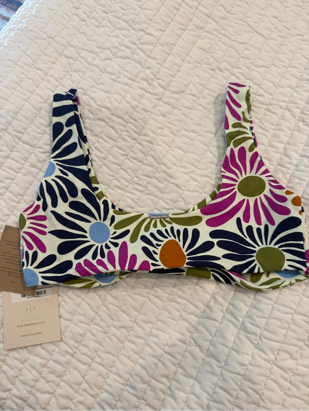 Cala de La Cruz Floral Multicolor Cross-Front Bikini Top - Women's Swim size XL - Picture 4 of 5